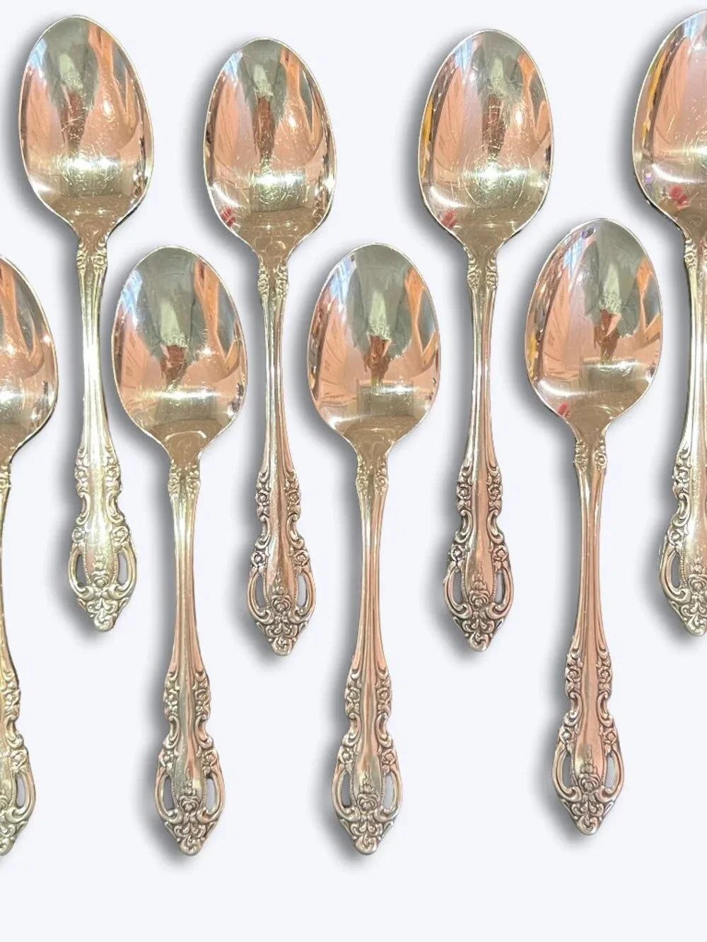 Oneida Community Brahms Stainless Oval Place Soup Spoons 6 7/8 Set of 8 Floral